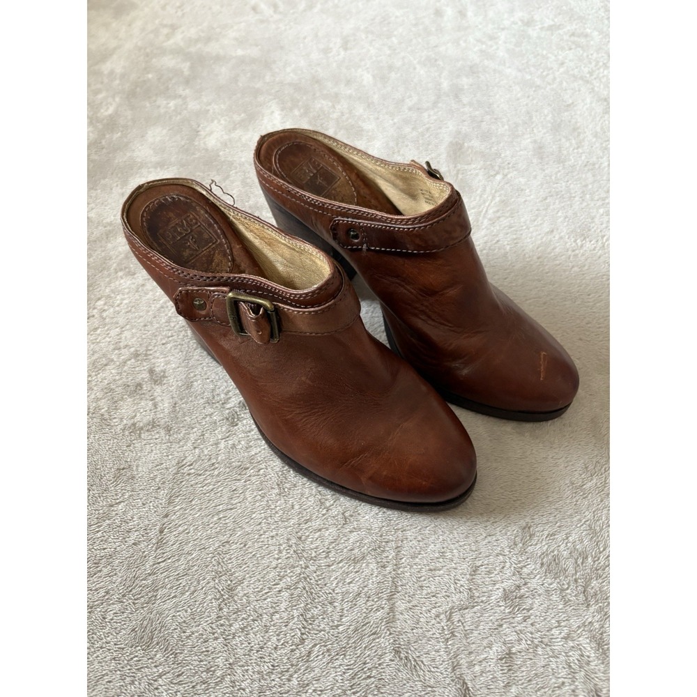 FRYE‎ Women's 8M Patti Slingback Brown Leather Side Buckle Clog